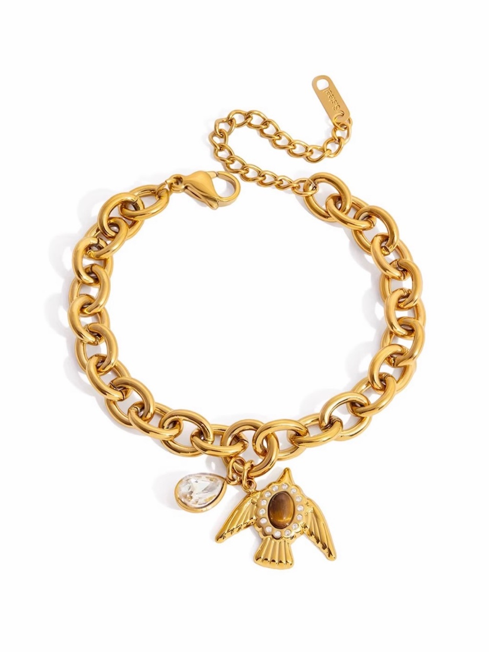 18K Gold Plated Bird Charm Link Bracelet